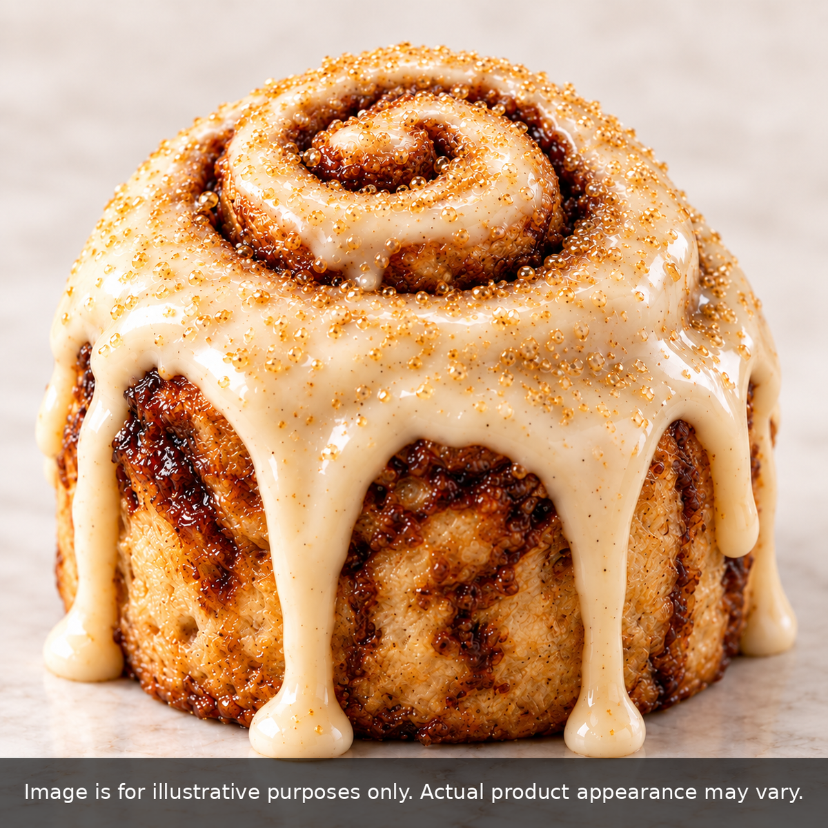 Bona Brown & Gold Maple Espresso dessert roll with maple vanilla icing and gold sugar. Image is for illustrative purposes only; actual product appearance may vary.