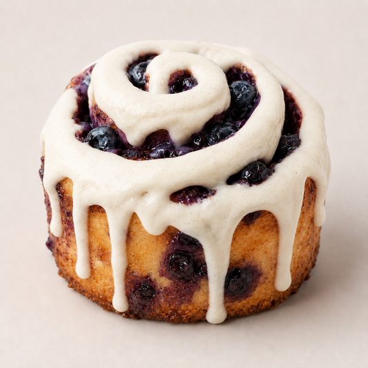 Blueberry Vanilla Roll with opaque vanilla bean icing