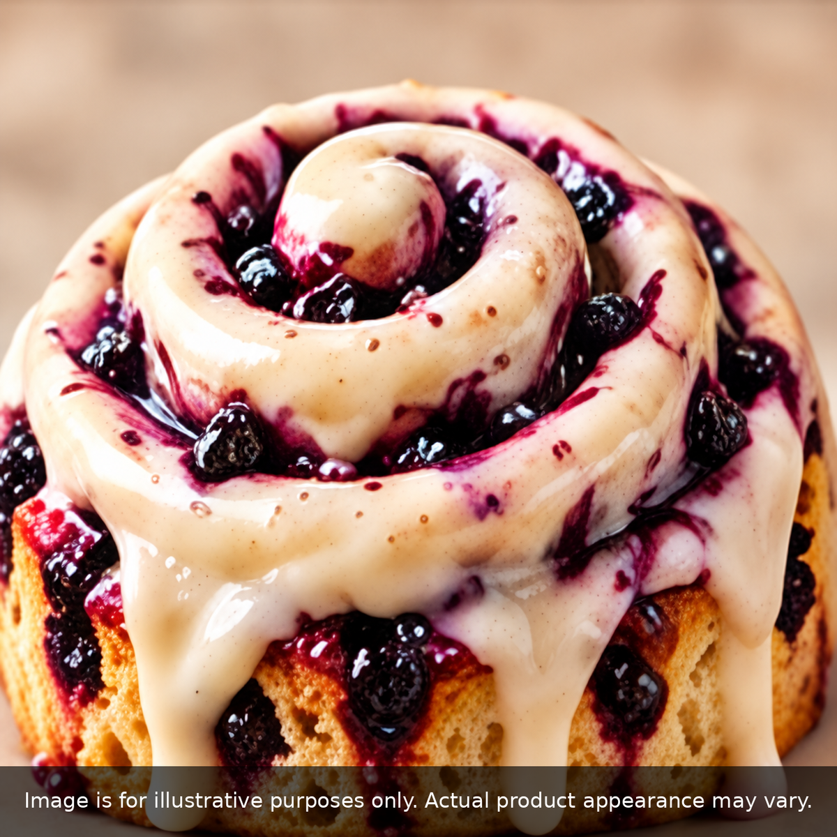 Blueberry Vanilla dessert roll with blueberry filling and vanilla bean icing. Image is for illustrative purposes only; actual product appearance may vary.