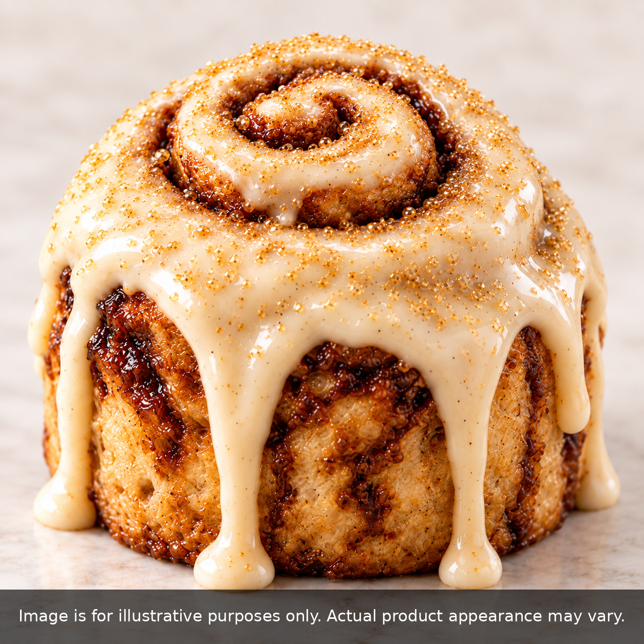 Bona Brown & Gold Maple Espresso dessert roll with maple vanilla icing and gold sugar. Image is for illustrative purposes only; actual product appearance may vary.