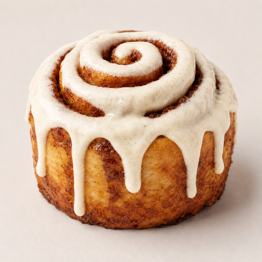 Brown Butter Classic Roll with opaque vanilla bean icing