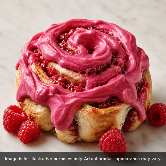 Raspberry dessert roll with raspberry icing. Image is for illustrative purposes only; actual product appearance may vary.