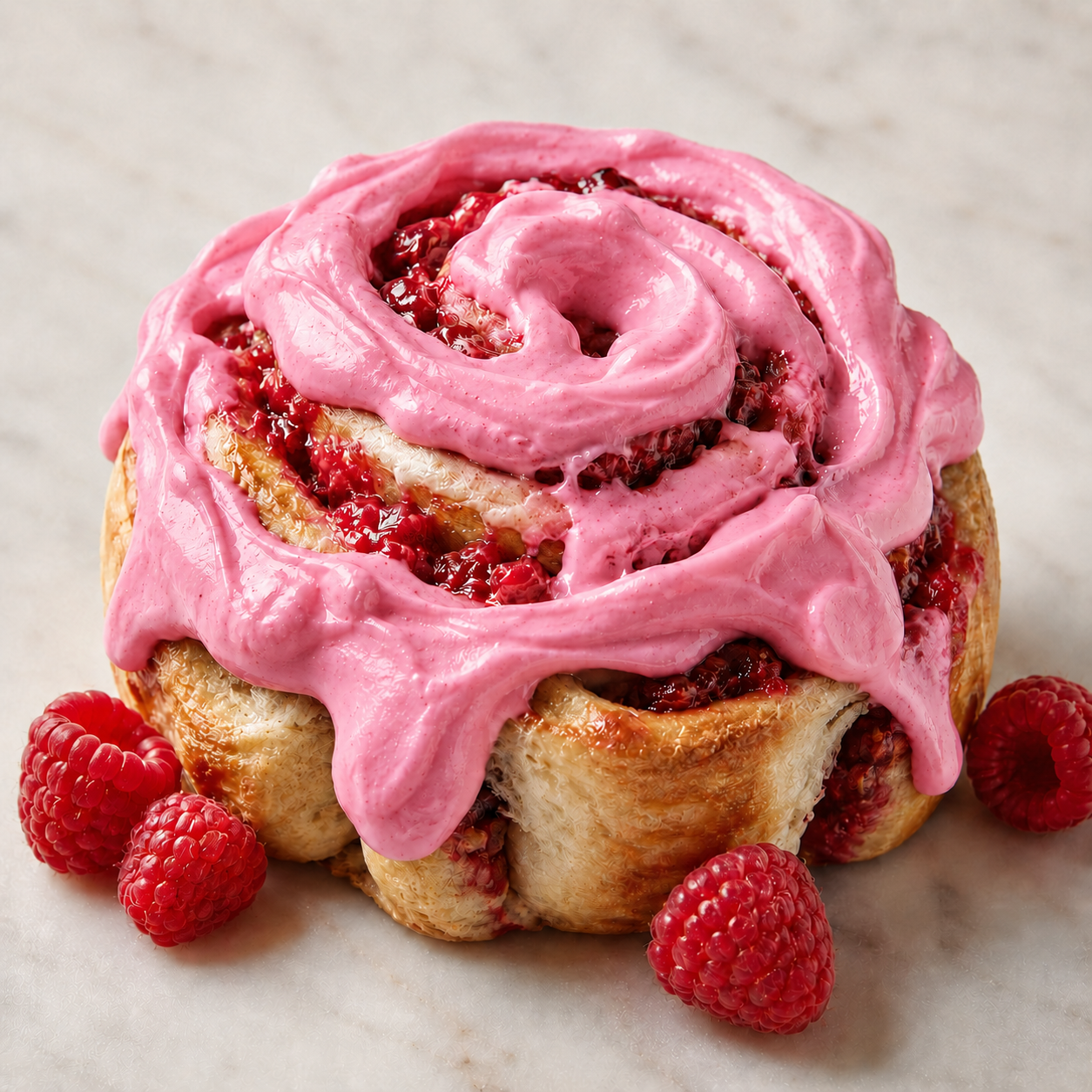 Red Raspberry Roll with medium pink raspberry icing