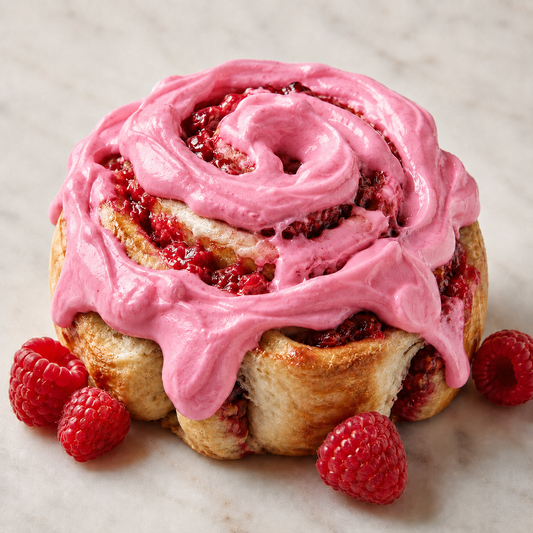 Red Raspberry Roll with medium pink raspberry icing